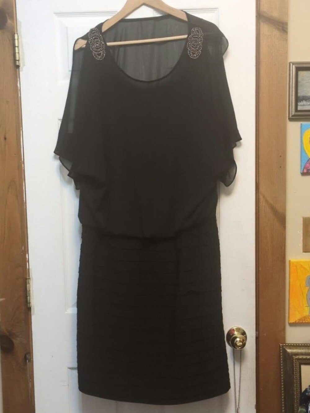 Vintage R&M Richards 18W Black Chiffon Cold Shoulder Dress Whimsigoth Y2K Glam